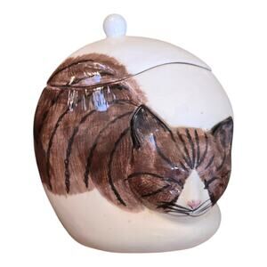 VTG Sleeping Tabby Cat Cookie Jar N.S. Gustin Co USA Handmade Kitty Container